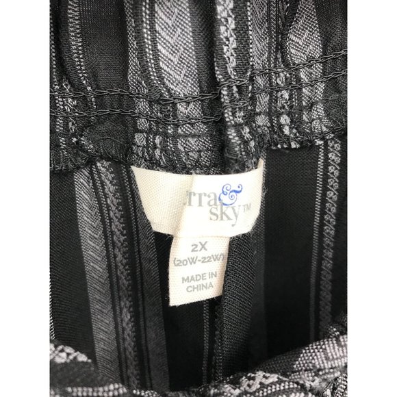 Terra & Sky Peasant Tiered Boho Maxi Dress Black Ikat Striped 2X NEW - Picture 5 of 7